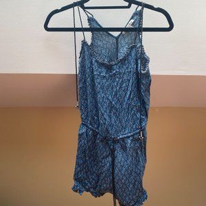 American Eagle blue ruffle pompom romper, size xs